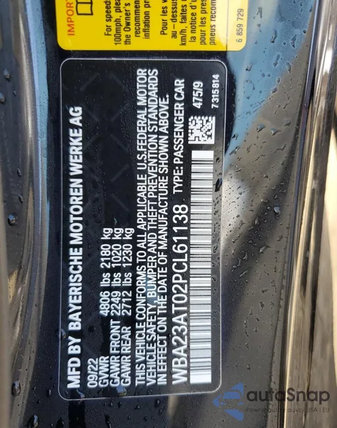 2023 BMW 430I из США, поврежденный, VIN WBA23AT02PCL61138